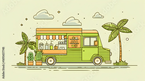Healthy Drink Van with Palm Trees