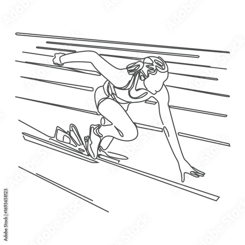 Running woman posture, black shape on white background. Racing, exercising for fitness and health.