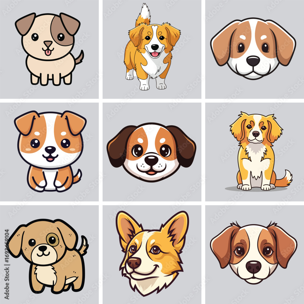 Obraz premium Cute animal and dog cartoon set illustration collection