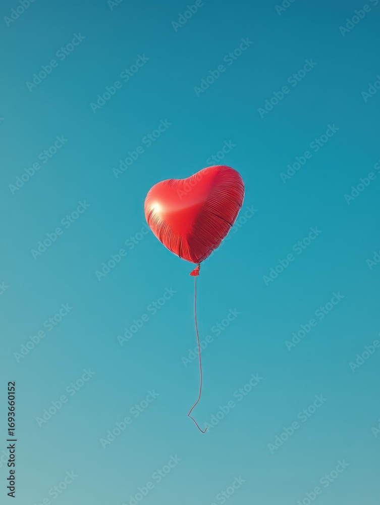 Fototapeta premium Red Heart-Shaped Balloon Floating in a Clear Sky