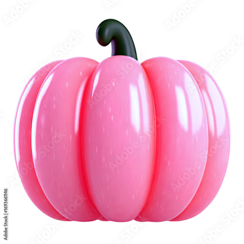 A vibrant pink pumpkin with a shiny surface, perfect for autumn decorations.