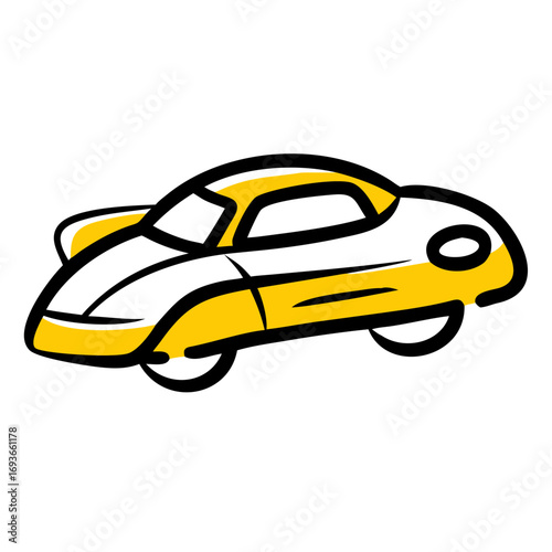 Cartoon retro car with yellow body and white roof
