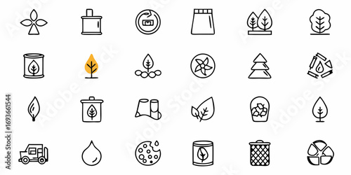 Sustainable eco icons collection representing nature, recycling, and energy saving concepts