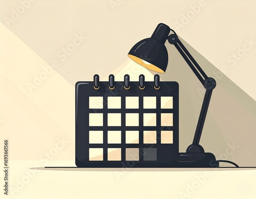 Workplace Desk Lamp Shining Light on a Digital Calendar Icon for Planning