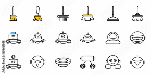 Diverse robotic helpers and cleaning tools collection for modern technology and household needs