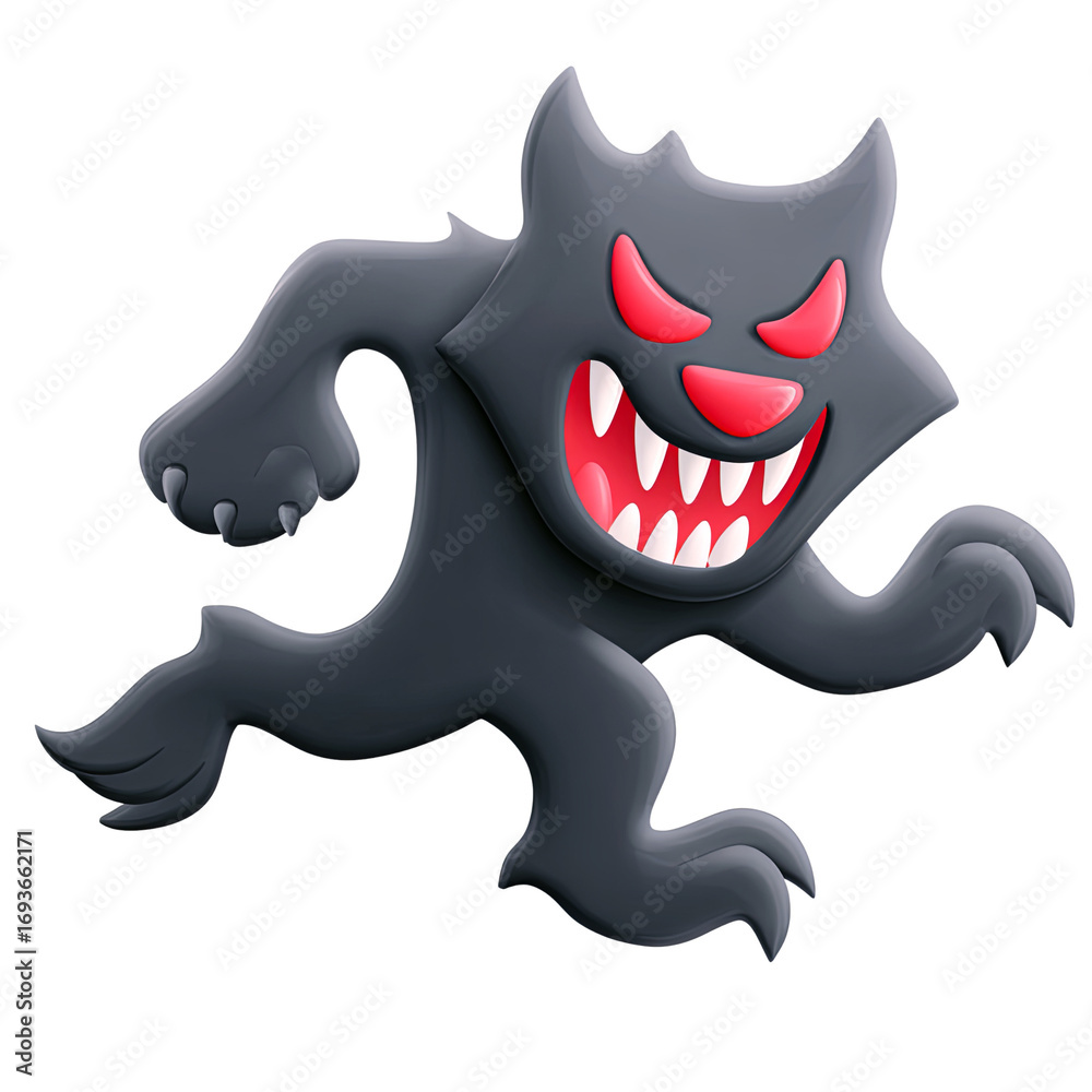 Fototapeta premium An illustration of a fierce, cartoonish monster with sharp teeth and claws, portraying chaos.
