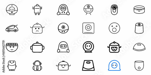 Modern technology icons collection featuring robots, appliances, and futuristic gadgets for innovation concepts