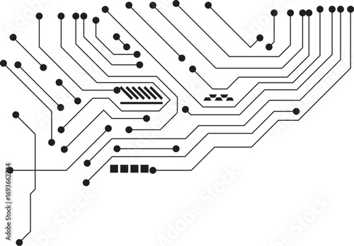 Modern hi-tech motherboard lines and connections abstract