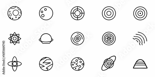 Abstract planets and celestial bodies in minimalist line art style for design projects