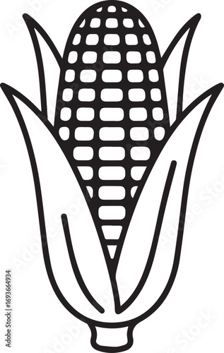 Simple outline drawing of a corn cob with leaves