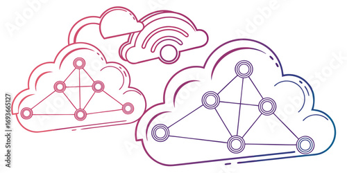 Cloud computing network with global data connections and wireless technology signals