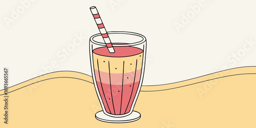 Delicious layered milkshake with a striped straw, perfect for refreshing summer enjoyment