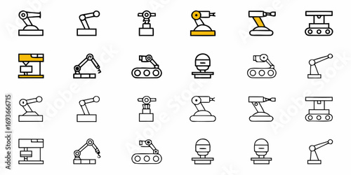 Robotics automation icons showcase manufacturing technology and industrial solutions for modern business needs