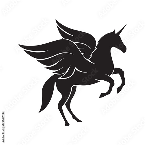  horse unicorn Pegasus mythology mammal wings icon mascot silhouette stallion equine logo vector illustration.