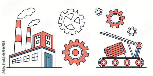 Modern industrial machinery and factory outline for design and manufacturing solutions