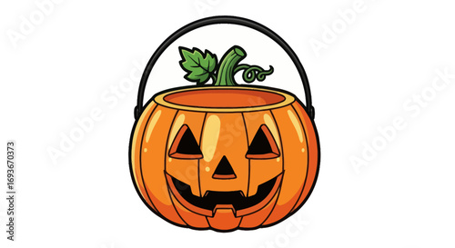 A classic orange plastic Jack-o-lantern trick-or-treat pail illustration.
