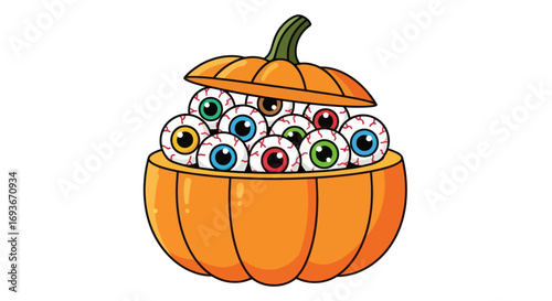 Spooky Halloween Pumpkin Filled With Realistic Eyeballs.