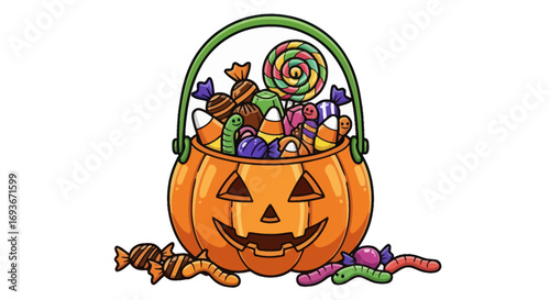 Halloween Candy Basket with Pumpkin Face Design.