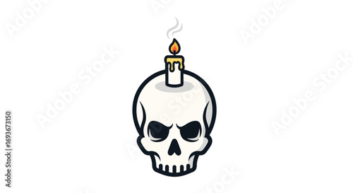 Cartoon Skull with Lit Candle on Top.