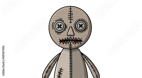 Disturbing Patchwork Voodoo Doll with Button Eyes.