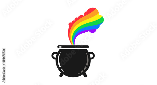 Black Cauldron with Rainbow-Colored Smoke Erupting Upward.