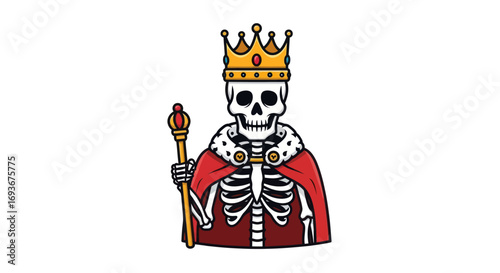Skeleton King Wearing Crown and Holding Scepter.