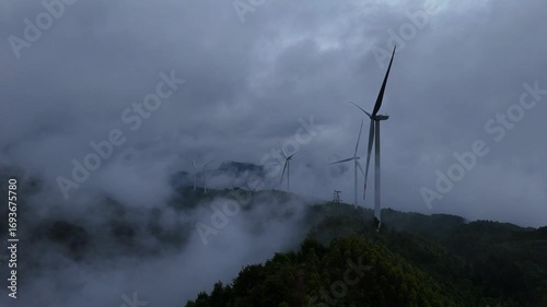 Wind Generators Shrouded in Fog