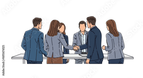 Stick Figure Businessmen Shaking Hands Financial Agreement.