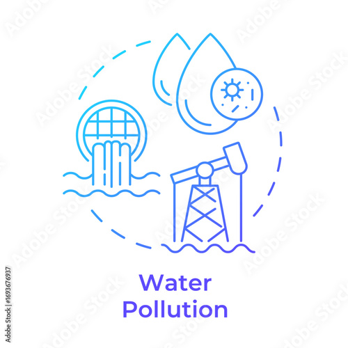 Water pollution blue gradient concept icon. Contamination of waterbodies. Cause of freshwater scarcity. Round shape line illustration. Abstract idea. Graphic design. Easy to use in booklet