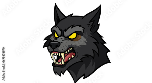 Angry Cartoon Wolf Head Portrait.