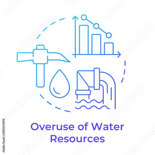 Overuse of water resources blue gradient concept icon. Unsustainable use danger. Cause of freshwater scarcity. Round shape line illustration. Abstract idea. Graphic design. Easy to use in booklet