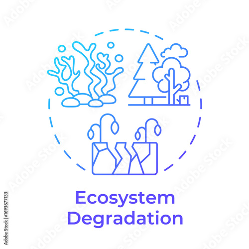 Ecosystem degradation blue gradient concept icon. Problem of dangerous nature damage. Impact of water crisis. Round shape line illustration. Abstract idea. Graphic design. Easy to use in booklet