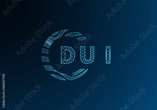 DUI low poly letter logo vector design. DUI lower poly logo design. DUI unique low poly logo design.