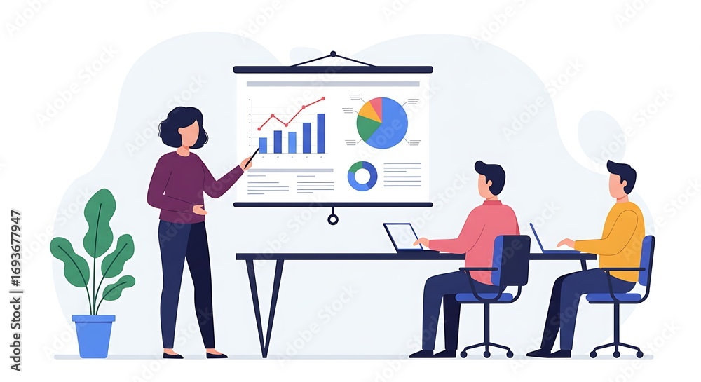 Fototapeta premium Business presentation with chart and diagrams in corporate meeting room setting