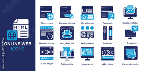Online Web icon set. Containing website, internet, technology, computer, online, and more. Solid vector icons collection. Vector illustration.