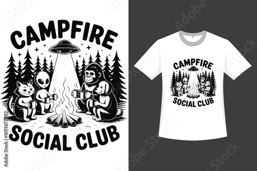 Campfire Social Club A Bigfoot Hands Drawing Illustration T-Shirt Design 