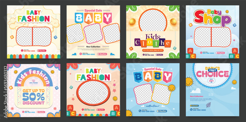 Baby and kids fashion sale social media post design. Clothing Promotion and Seasonal Shopping Campaign template
