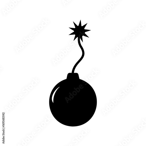 A black and white minimalist image of a round bomb icon