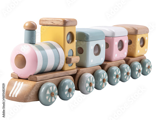 Wooden train toy with pastel colors