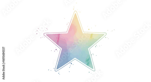 Watercolor Star with Pastel Colors and Splatter Effect.