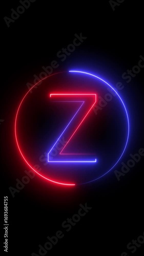 Neon Letter Z with Red and Blue Gradient Inside a Glowing Circle on Black image photo