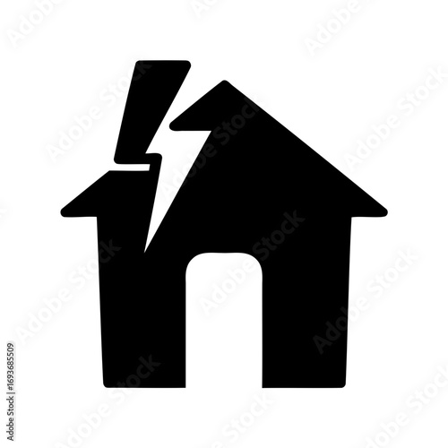 Icon depicting house struck by lightning, symbolizing disaster or misfortune event