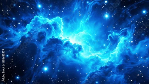 Moving Through Blue Nebula Clouds and Sparkling Stars Animation