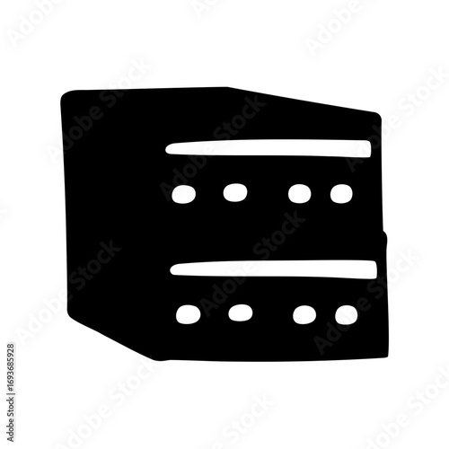 Handdrawn Black and White Rack Server Silhouette with Lights and Slots
