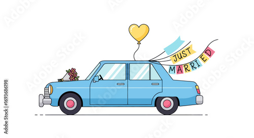 Just Married - Light Blue Classic Car Wedding Decor.