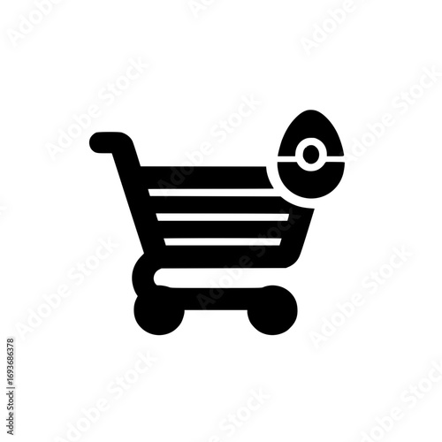 shopping cart with egg icon for retail food market and digital commerce concept