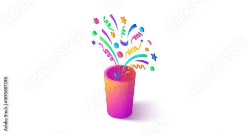 Colorful Party Popper with Exploding Confetti and Streamers.