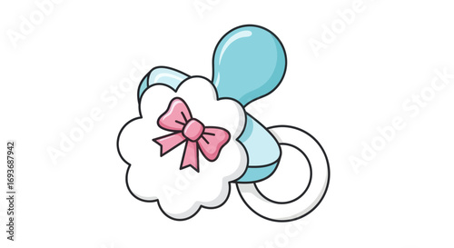 Schilderij op canvas Cute Baby Pacifier Illustration with Pink Bow and Fluffy Cloud Design
