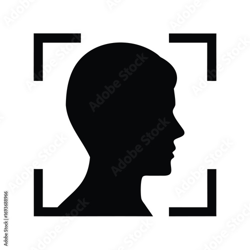 Facial recognition technology icon with focus target for scanning face