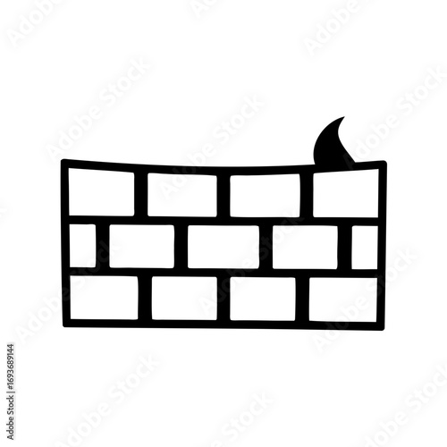 Stylized brick wall illustration with a single spike emerging from behind, stark monochrome